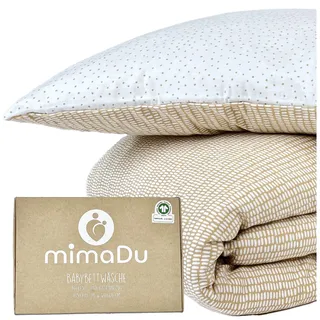 mimaDu - Baby Bettwäsche Set aus Bio-Baumwolle GOTS (Oeko-Tex100) 100 x 135 cm - Kinderbettwäsche aus Kissenbezug und Deckenbezug für Jungen, Mädchen - Bettbezug für Babybett und Kinderbett (Sand)
