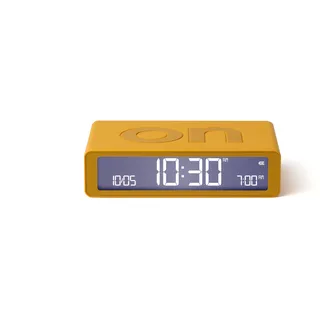 Lexon Flip Classic Digitaler Wecker mit umkehrbaren EIN/Aus-Seiten, wiederaufladbare Nachttischuhr mit LCD-Display, Berührungssensor für Schlummer- und Lichtfunktion – Gelb