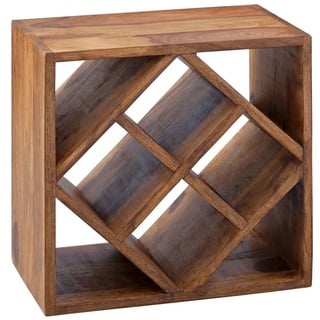 Wohnling Weinregal WL5.673, Sheesham Massivholz 40x40x25cm Holzregal 8 Flaschen Kleines Flaschenregal Standregal schmal Design Getränkehalter Holz Weinflaschenhalter stehend massiv Regal