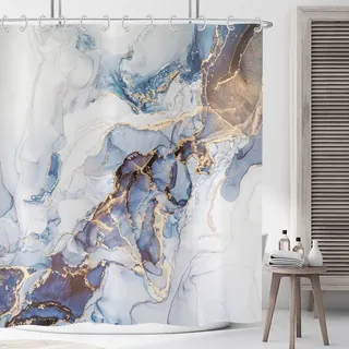 Duschvorhang Marmor 180x200cm - Luxus Türkis Gold Weiß