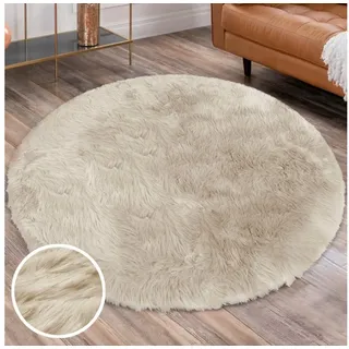 OTTO home Hochflor-Teppich Valeria Fellteppich kuschelig, rund, Höhe: 60 mm, Kunstfell, weiche Teppiche, Wohnzimmer, Schlafzimmer, Esszimmer beige Ø 45 cm x 60 mm
