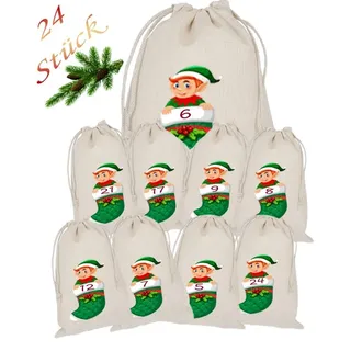 Wichtel Adventskalender zum Befüllen 24 Beutel Säckchen Weihnachtskalender Bio