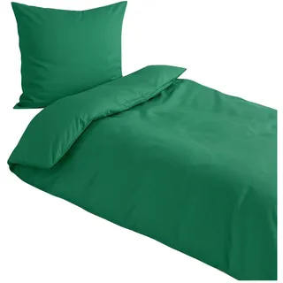 Traumschlaf Mako-Satin Unifarben Dunkelgrün 200 x 200 cm + 2 x 80 x 80 cm