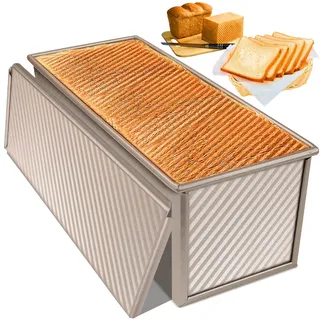 Brotbackform mit Deckel 1000g Teig Toastbrot Backform 35x14x12cm Kastenform Brot Backen Toastbrotform Aluminium Stahl Toast Form Antihaft Backform Toast mit Belüftungslöchern für Gebäck Laibe Kuchen