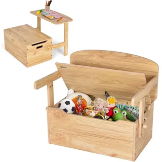 DREAMADE 3 in 1 Spielzeugkiste aus Holz, Kindersitzgruppe, Kinderbank mit Stauraum & Deckel, Truhenbank Kindermöbel für Kinder 3-7 Jahre alt (Natur)