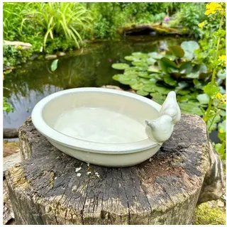 Antikas Futterstation Vogeltränke, Vogelbad - Oval - Weiß-grün, Wasserschale als Vogelbecken