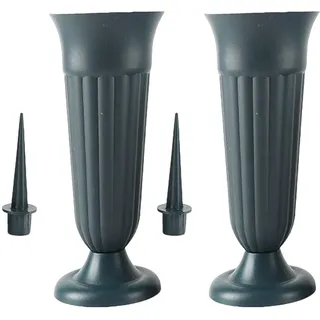 Milageto 2er-Pack Friedhofsvase mit Pflock und Kunststoffsockel Abnehmbare Friedhofsvase mit Grabkegel Friedhofsvasen mit Stacheln Blumenvase für Grab, Dunkelgrün