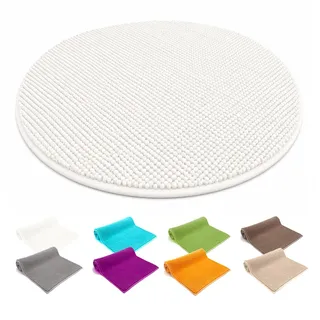 heimtexland ® Badvorleger Chenille Super Flauschig Saugstark Badteppich Badematte Ökotex Typ771 Natur 60 cm rund
