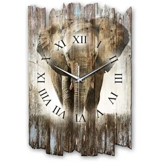 Kreative Feder Designer Wanduhr „Elefant“ aus Holz 40x27cm im Shabby Style Design - Designeruhr mit flüsterleisem Uhrwerk ohne Ticken (Elefant, leises Funkuhrwerk)