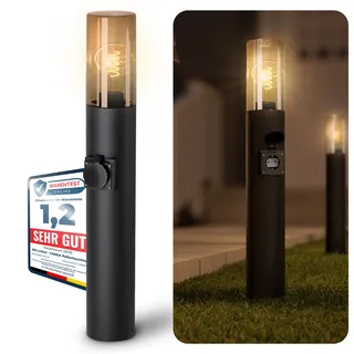 SSC-LUXon VARDA Wegeleuchte Außen mit Steckdose inkl. LED E27 Glühbirne Filament extra warm - Außenleuchte mit Stromanschluss 230V