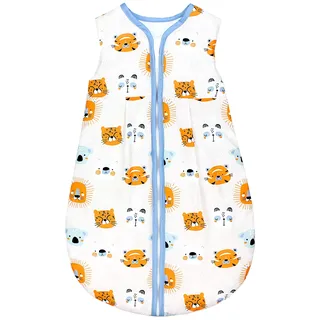 TupTam Baby Schlafsack 2.5 TOG – Warmer Winter Schlafsack Baby, OEKO-TEX, Ärmellos, Atmungsaktive Baumwolle, Farbe: Tierköpfe Orange Blau Weiß, Größe: 104-110