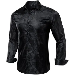 Suwequest Herren-Seidenhemden Langarm-Jacquard-Hemd Für Männer Lässige Hochzeitsfeier-Büro-Hemden - L