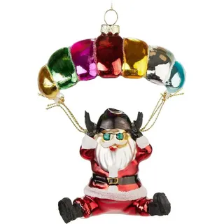 BRUBAKER Weihnachtsbaumkugel Weihnachtsmann mit Fallschirm - Handbemalte Weihnachtskugel aus Glas (1 St), 13 cm Baumkugel Fallschirmspringer Santa - Christbaumschmuck Bunt bunt