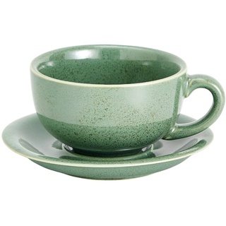 Coffeezone Vintage-Design 340 ml Keramik Latte Art Cappuccino Barista Tasse mit Untertasse (grün)