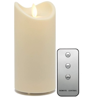 Tronje LED Outdoor Kerze - 15cm Stumpenkerze Creme-Weiß mit Timer u. Fernbedienung - bewegliche Flamme - IP44 UV Hitzebeständig