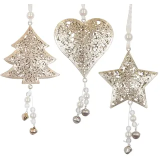 Christmas Paradise Christbaumschmuck Baumschmuck Weihnachtsdeko Deko Anhänger Antik-Gold, Metall - Herz, Stern, Weihnachtsbaum - im 3er Set goldfarben