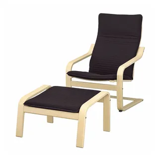 IKEA POÄNG Sessel und Hocker Birkenfurnier/Knisa schwarz Knisa schwarz