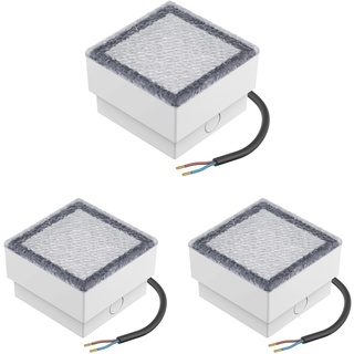 ledscom.de 3 Stück LED Pflasterstein Bodeneinbauleuchte CUS für außen, IP67, eckig, 10 x 10cm, kaltweiß