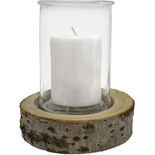 Kerzenglas auf Holzsockel - Windlicht Natur mit Echtholzrinde & Glas - Ø 10x13.5cm / Ø 15x4cm - Für Innen & Aussen - Dekoration & Geschenk