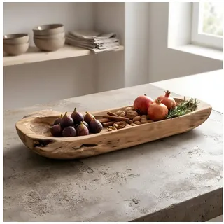 Levandeo® Dekoschale, Teakholz Schale ca. L60cm Massiv Holz Obstschale Schüssel Holzschale