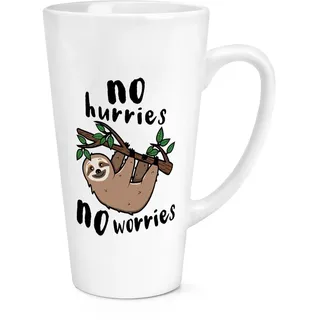 Latte-Tasse mit Aufschrift "No Hurries No Worries Faultier", groß, 500 ml