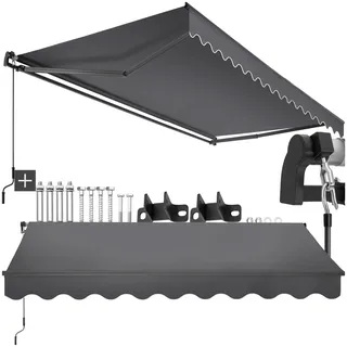 tectake® Gelenkmarkise, Markise ausziehbar mit Gelenkarm, Sonnenmarkise mit Wandhalterung, Sichtschutz Garten, Sonnenschutz Balkon, Markisen für Terrasse, Fenstermarkise - dunkelgrau, 300 x 250 cm