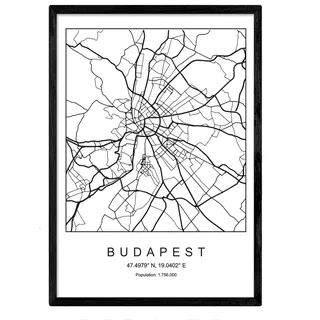 Nacnic Druck Budapest Stadtplan nordischer Stil schwarz und weiß. A3 Größe Plakat Das Bedruckte Papier Keine 250 gr. Gemälde, Drucke und Poster für Wohnzimmer und Schlafzimmer