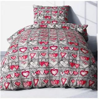 Heubergshop Bettwäsche, Renforcé, 2 teilig, 135x200cm + 80x80cm - Landhaus Liebe Herzen 100% Baumwolle (358/1) rot