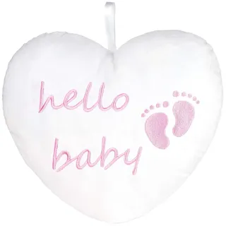 BRUBAKER Plüschherz Hello Baby 25 cm - Babyparty Geschenk zur Geburt - Zierkissen Herz aus Plüsch - Babyzimmer Deko - Kissen für Neugeborene - Baby Mädchen Rosa