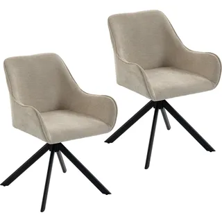 HOMCOM Esszimmerstühle 2er-Set, Drehbarer Küchenstuhl mit Armlehnen, Metallrahmen, Essstuhl Polsterstuhl mit Chenille-Optik, für Wohnzimmer, Esszimmer, Beige   Aosom