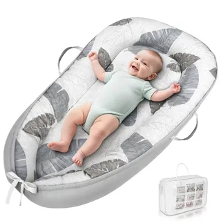 HOTUT Babynest Nestchen,Babynestchen Neugeborene,Komfort und Weichheit,100% Baumwolle,Babynestchen Baby Zweiseitg mit Aufbewahrungstasche