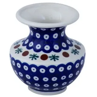 Bunzlauer Keramik Vase klein bauchig Kugelvase Ø10,2 cm, H 11,1 cm – Blumenvase „Emilia“ im Landhausstil für kleine Sträuße (Dekor 41)