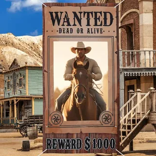 Fotohintergrund Western Wanted 165x90cm, Cowboy Deko - Braun