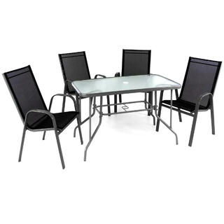 VCM 5-teiliges Gartenmöbel-Set schwarz grau Gartengarnitur Stapelstühle + Esstisch