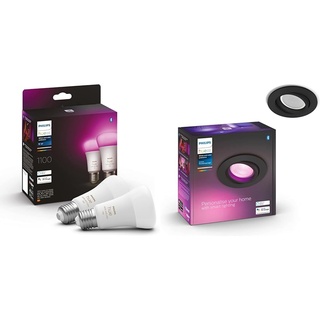 Philips Hue White & Color Ambiance E27 LED Lampen 2-er Pack (1.055 lm) & White & Color Ambiance Centura Einbauspot 1 flg. schwarz 250lm