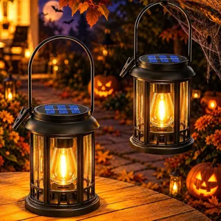 Yowin Solarlaterne für Außen 2 Stück 12,5cm Solar Tischleuchte Outdoor | LED Glühbirnen, IP44 Wasserdicht Solar Licht Outdoor für Tisch Terrasse Balkon Pavillon Gartenpfad Deko - Warmweiß