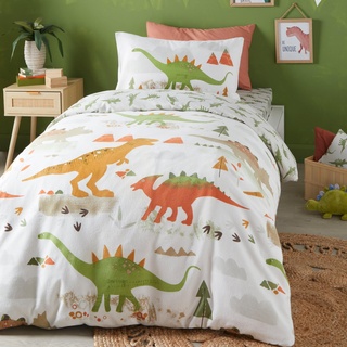 Bedlam - Dino – pflegeleichtes Bettbezug-Set – Einzelbettgröße in Grün
