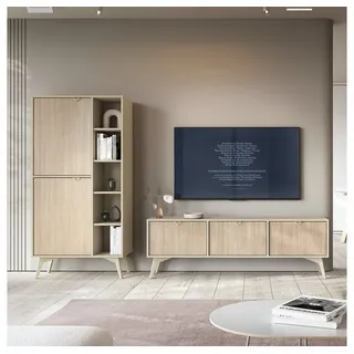 Lomadox Wohnwand FAREHAM-160, (2-St), sandfarben, Front mit Fischgrätenmuster beige|braun
