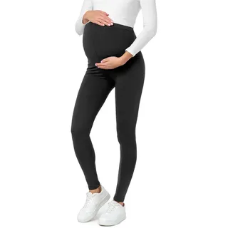 Be Mammy Lange Umstandsleggings aus Baumwolle Leggings für Schwangere Umstands Leggings Schwangerschafts Unterhosen mit Hoher Bund Weich und Elastisch BE20-230 (Graphite, XXL) - XXL