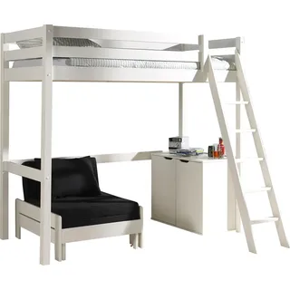 Hochbett VIPACK, schwarz-weiß (weiß, schwarz), B:165cm H:190cm L:209cm, Hochbetten, Hochbett, Hochbett mit 90 x 200 cm Liegefläche, ausziehbarer Schlafsessel
