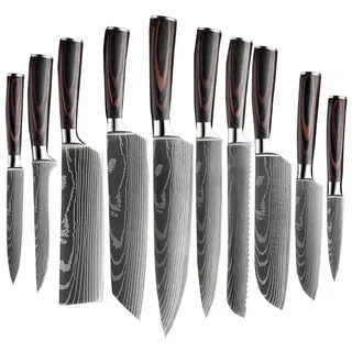 Shinrai Japan Messer-Set Messerset - 9-teiliges Küchenmesser Set - Japanisches Messer, Handgefertigt bis ins Detail braun