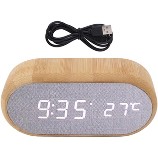VIFERR Holzwecker, Elektronische Sprachsteuerung, Digitale Wecker Uhr LED Nachttischuhr Digitaluhr USB-Stecker, Heimdekoration