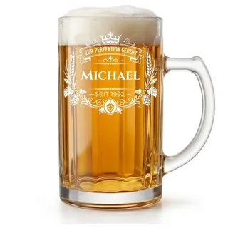 Personalisierter Bierkrug mit Gravur – 0,5L | Bierhumpen mit Namen & Jahr, Geschenk für Männer, Papa, Freund, Graviertes Bierglas, Geburtstag, Vatertag, Weihnachten