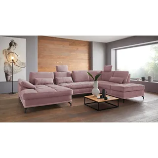 OTTO home Wohnlandschaft Costello U-Form, B: 363 cm mit Sitztiefen-, Armteilverstellung &, 3 Nierenkissen, optional Bettfunktion & Bettkasten lila