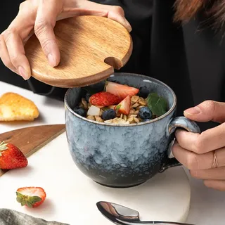 Treer Große Keramik Kaffeetasse 500ml mit Henkel, Vintage-Blau Kaffeebecher, Teetasse, Suppenschüssel Mokkatasse Cappuccino Tassen für Zuhause und BüRo, Mikrowellensicher (Blau,500ml)