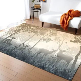 Mateju Teppich Schlafzimmer Wohnzimmer Teppich 3D Tier Dekoration Waschbarer Flanell Teppiche Balkon Terrasse Küchenteppich Bodenmatte Fußmatte (80x160cm,Hirsch)