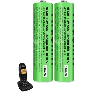 400mAh AAA Akku für Telefon, AAA Batterien wiederaufladbar für schnurlose Telefone, 1.2V NI-MH Akku 400mAh für Gigaset Mobilteile- 2 Stück