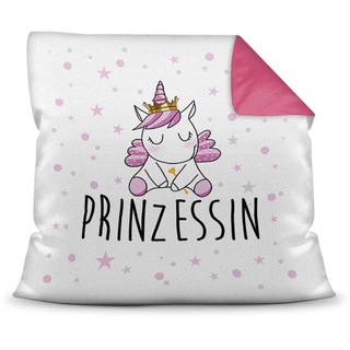 Farbkissen Pink inkl. Füllung mit Spruch Unicorn - Prinzessin Stern - Glitzer/Geschenk-Idee/Stern/Deko-Kissen/Einhorn/Unicorn