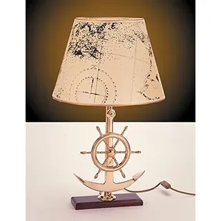 Licht-Erlebnisse Echte Messing Tischlampe 55,5cm hoch Papier Schirm dekorativ maritime Lampe Tischleuchte