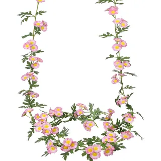 CEWUDA 2 Stück Blumengirlande Künstlich Gänseblümchen Deko Rosa Seidenblumen Girlande Hängend Vines mit Blättern Künstliche Blumen Girlande Frühling Hochzeitsbogen Zuhause Party Hochzeit Dekor 180cm